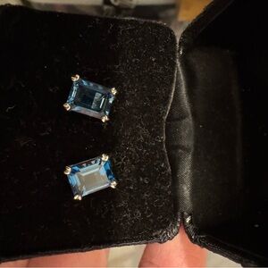 Elegant Blue Topaz Gemstone Gold Earrings